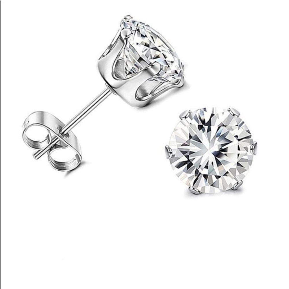 Two Pairs 8mm Cubic Zirconia Earrings - Picture 3 of 10